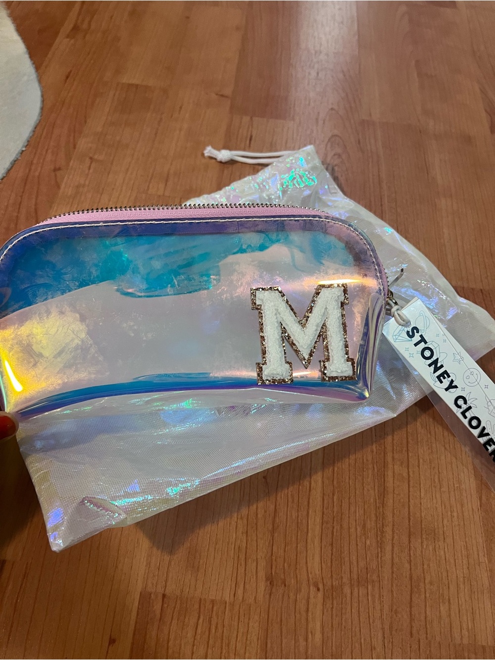 Stoney Clover Lane Iridescent Holographic Cosmetic Bag with 'M' Patch